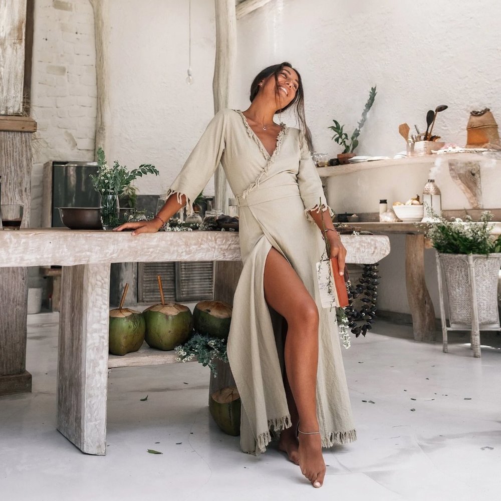 Long Boho Maxi Wrap Dress